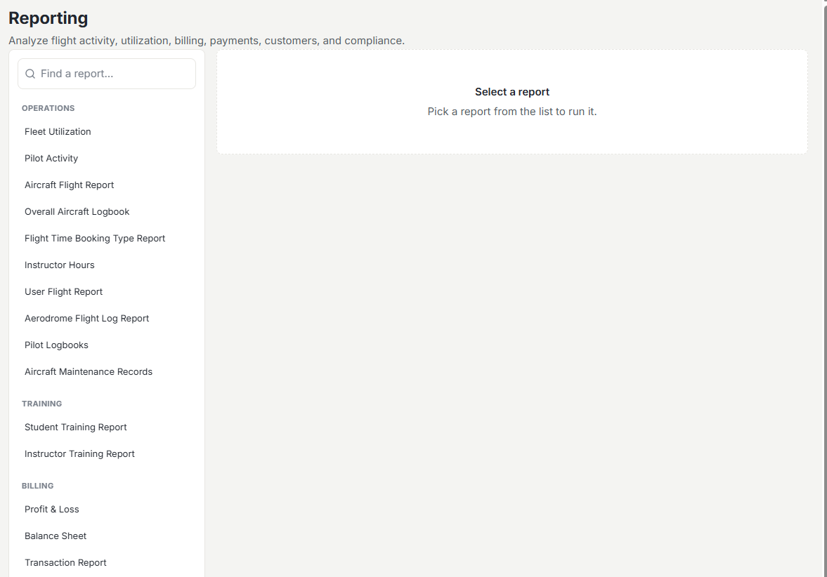 Reports workspace