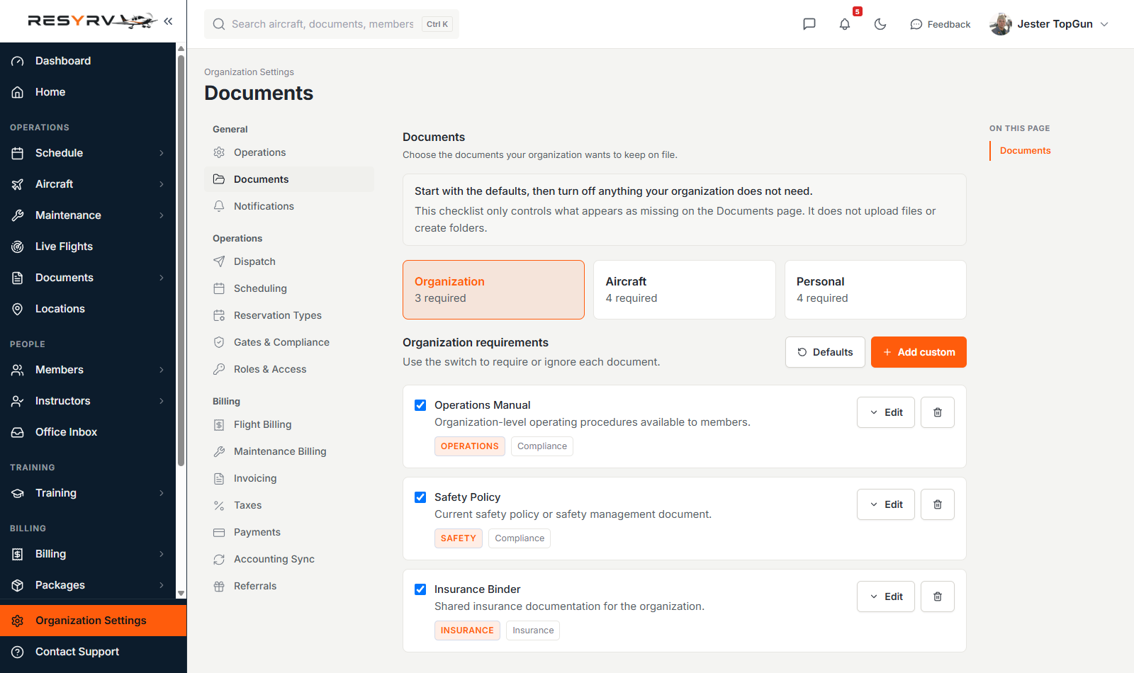Required document settings