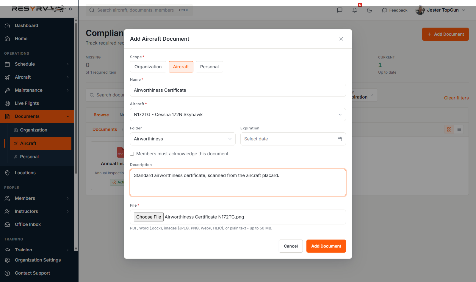 Add document form