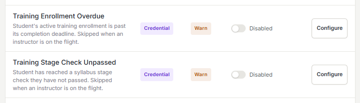 The two training rules in Gates and Compliance settings