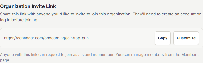 Organization invite link