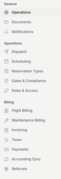 Organization settings navigation