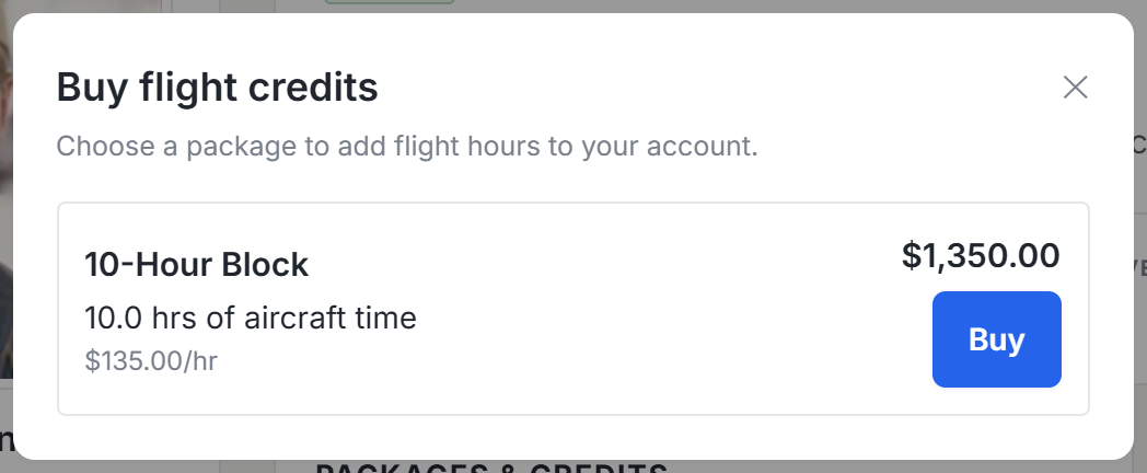 Buy flight credits package picker