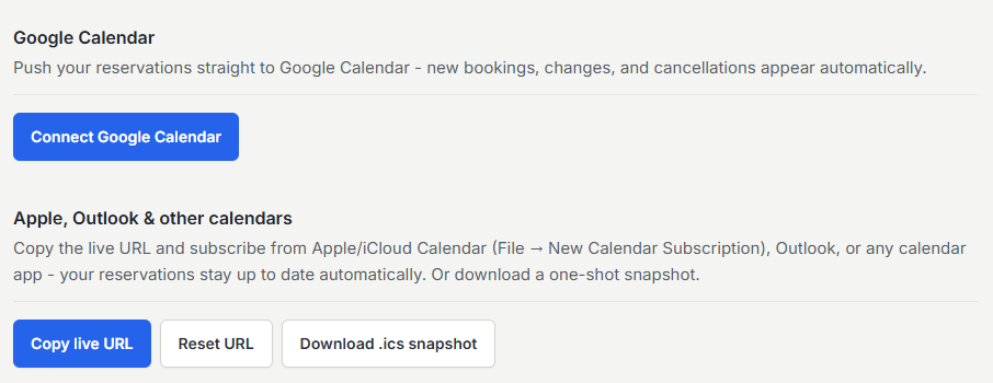 Calendar sync options