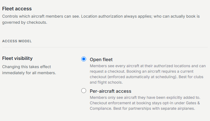 Fleet access setting