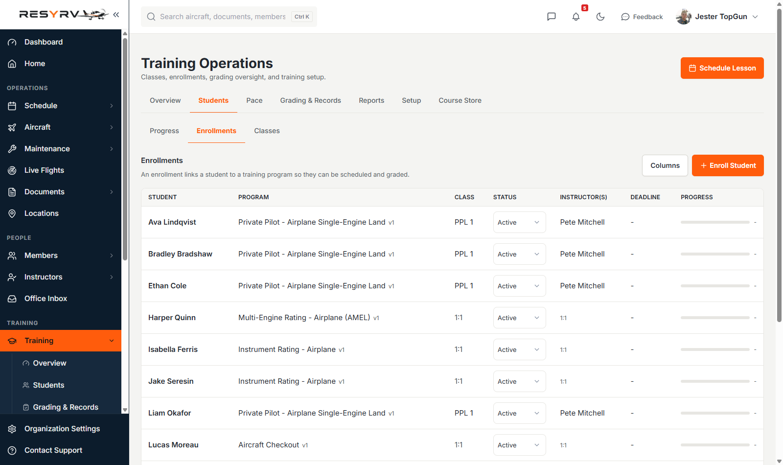 Enrollments list